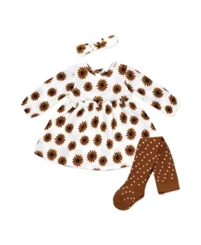 Baby Girls 3 Piece Brown Daisy Crinkle Look Dress