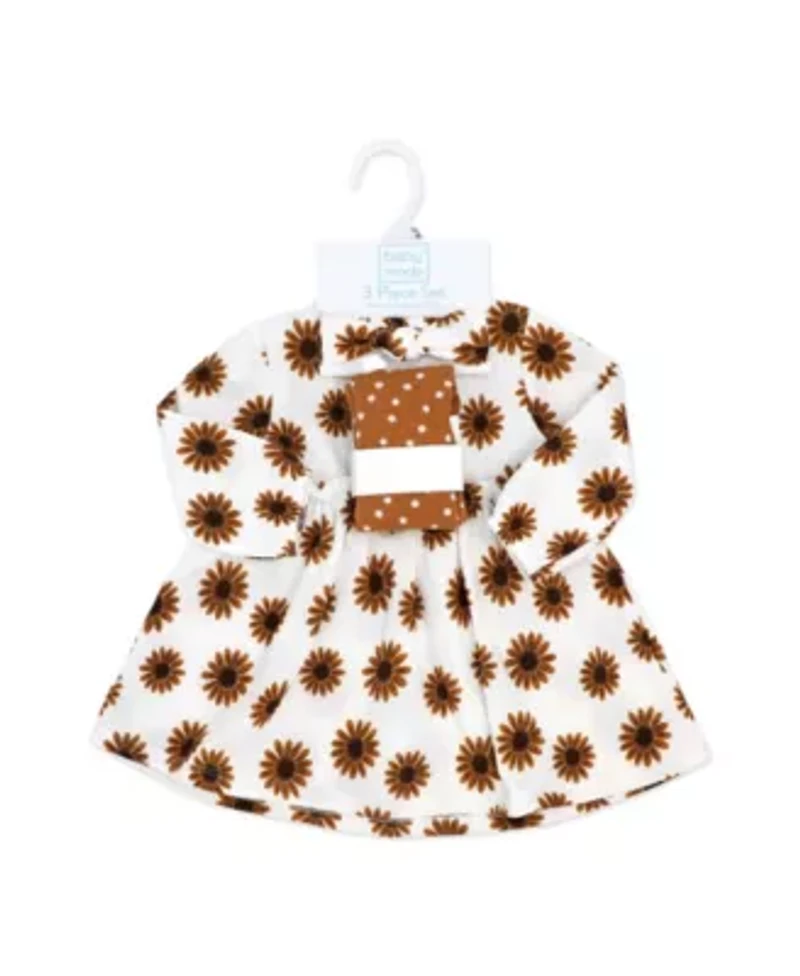 Baby Girls 3 Piece Brown Daisy Crinkle Look Dress