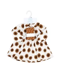 Baby Girls 3 Piece Brown Daisy Crinkle Look Dress
