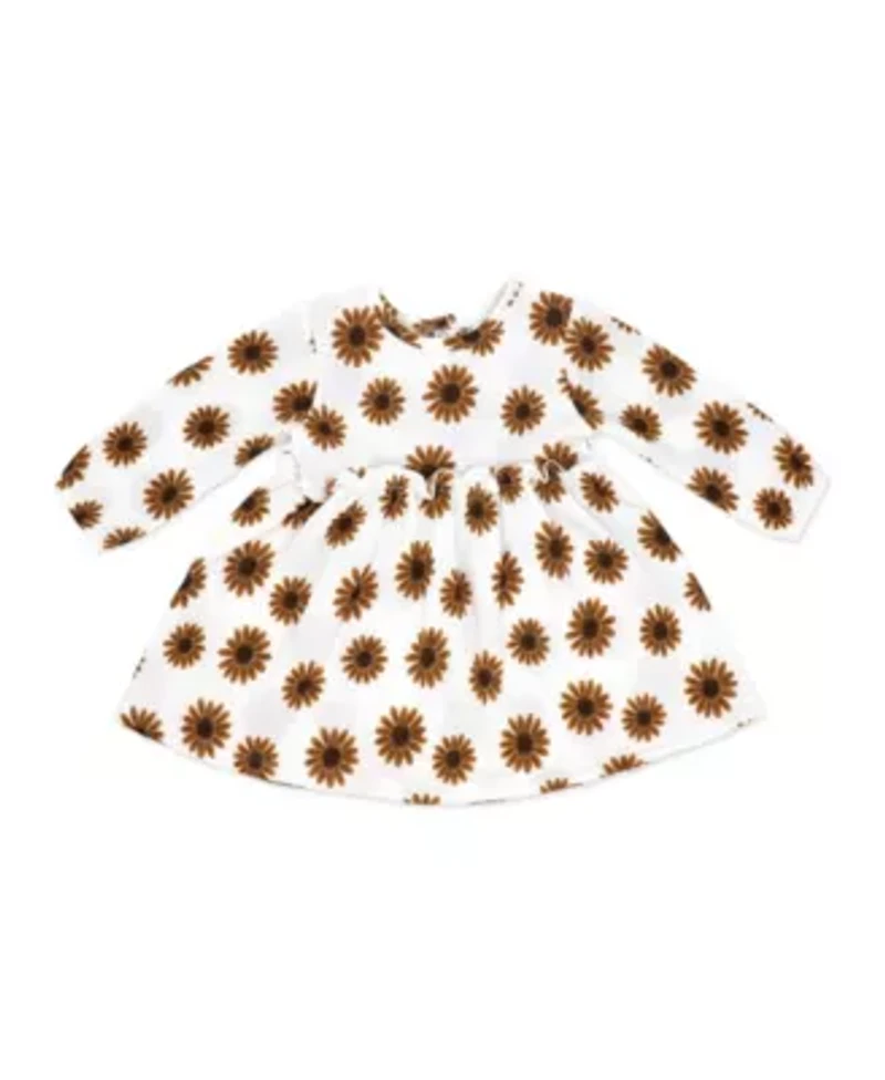 Baby Girls 3 Piece Brown Daisy Crinkle Look Dress