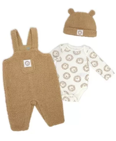 Baby Boys 3 Piece Tan Sherpa Overall Set