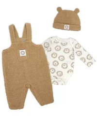Baby Boys 3 Piece Tan Sherpa Overall Set