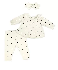 Baby Girls Tiny Hearts 3 Piece Top, Leggings, and Headband Set