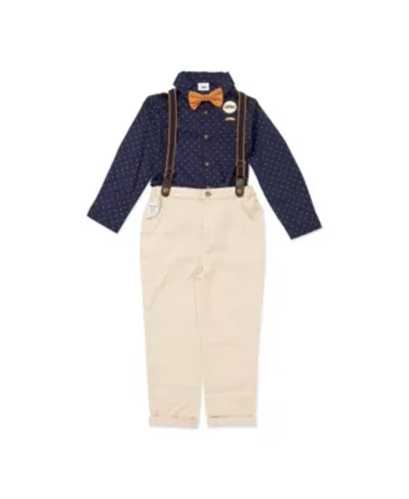 Toddler Boys 4 Piece Navy and Khaki Suspender Bowtie Set