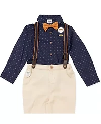 Toddler Boys 4 Piece Navy and Khaki Suspender Bowtie Set