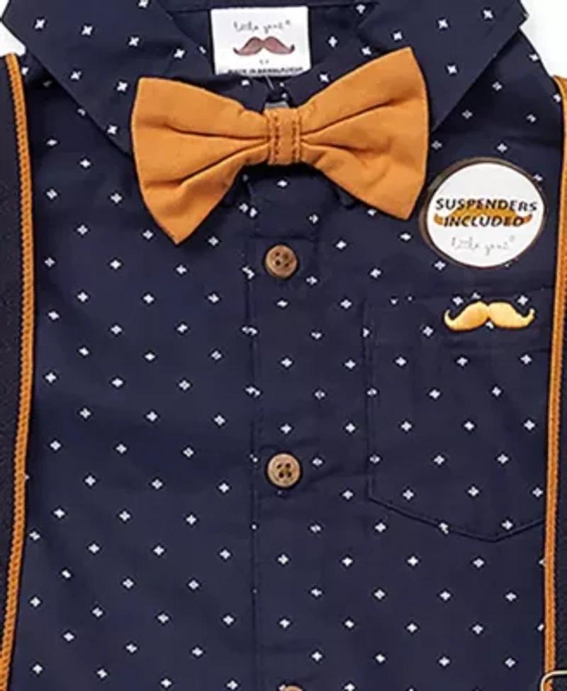 Toddler Boys 4 Piece Navy and Khaki Suspender Bowtie Set