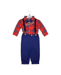 Toddler Boys 4 Piece Red Plaid Suspender and Bowtie Set