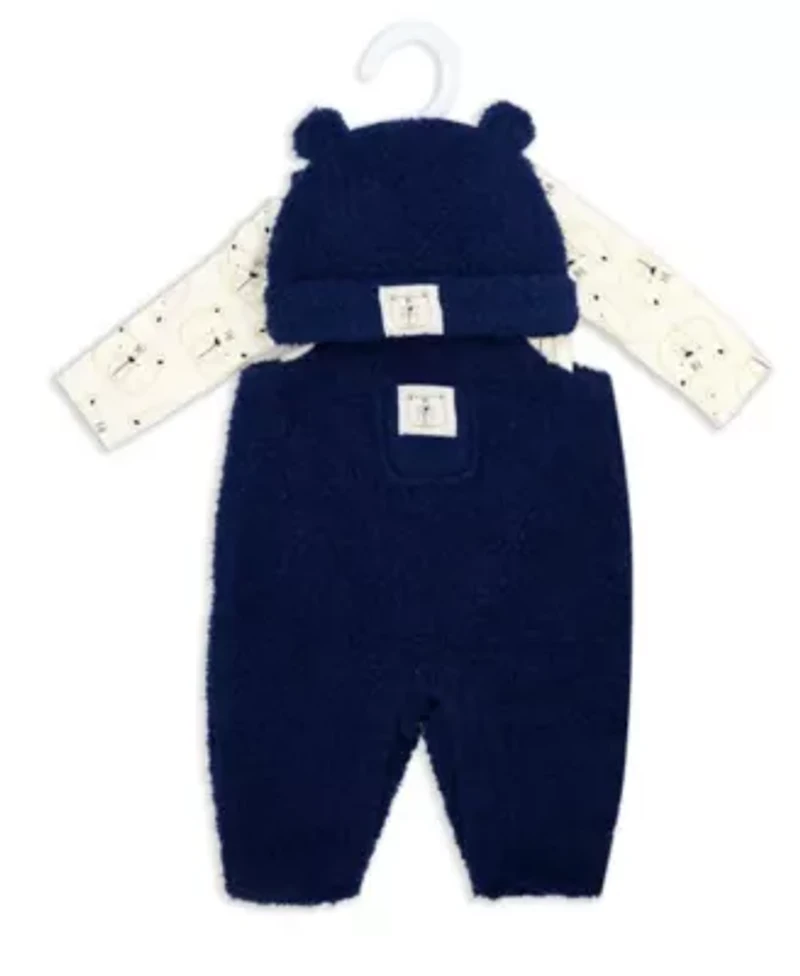 Baby Boys 3 Piece Navy Sherpa Overall Set