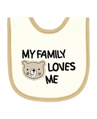 Baby Neutral My Family Loves Me 4 Piece Bodysuit, Pants, Footed Sleeper, and Bib Set