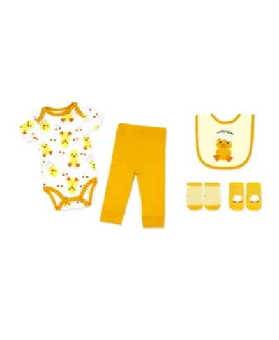 Baby Neutral Recently Hatched 5 Piece Bodysuit, Pants, Bib, and Socks Set