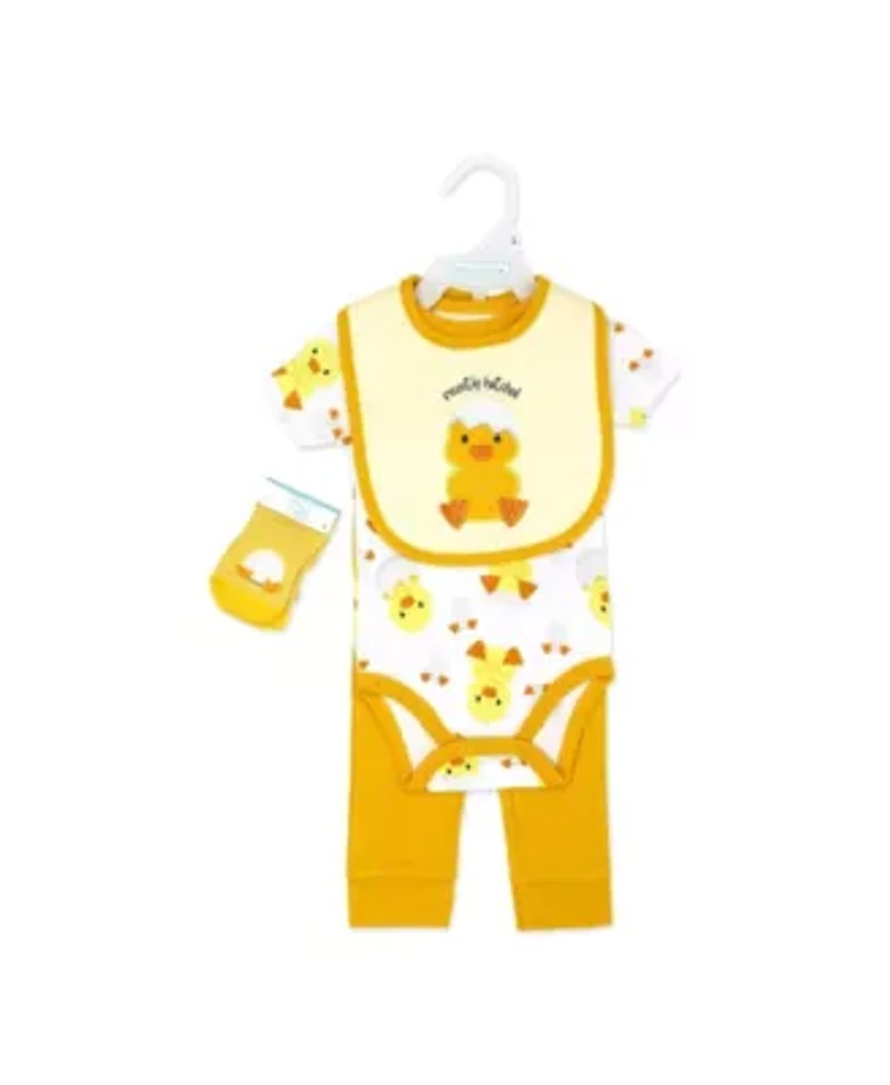 Baby Neutral Recently Hatched 5 Piece Bodysuit, Pants, Bib, and Socks Set