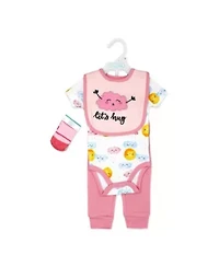 Baby Girls Let's Hug 5 Piece Bodysuit, Pants, Bib, and Socks Set