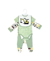 Baby Boys Dirt Magnet Construction 4 Piece Bodysuit, Pants, Footed Sleeper, and Bib Set