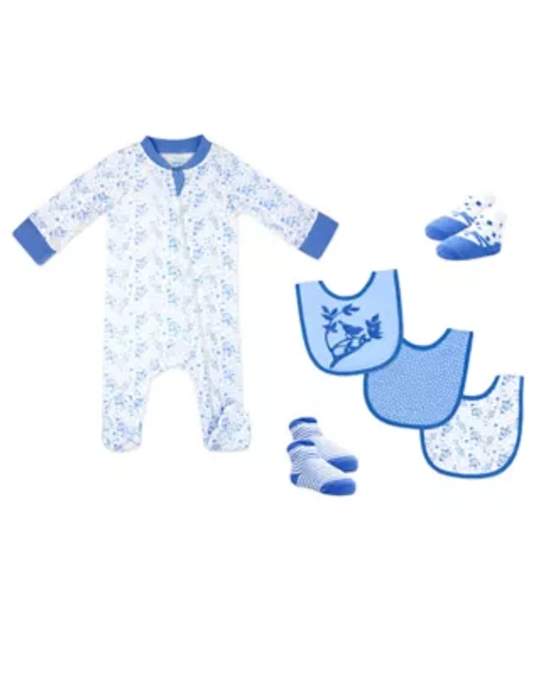 Baby Girls 6 Piece Footed Sleeper, Bibs, and Socks Set