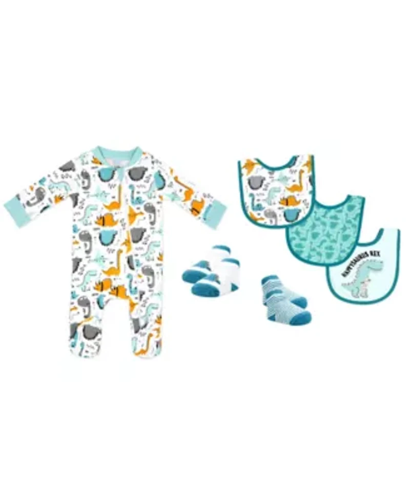 Baby Boys 6 Piece Footed Sleeper, Bibs, and Socks Set