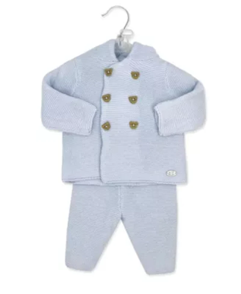 Baby Boys 2 Piece Blue Jacket and Trouser Knitted Set