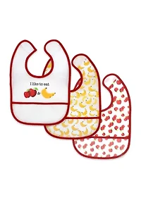 Baby Boys and Girls 3 Pack PEVA Baby Bibs, Apple and Banana