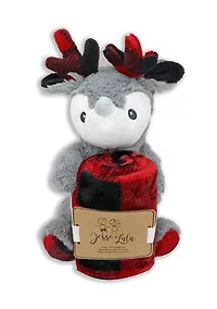 Baby Boys and Girls Check Blanket with Reindeer Plush Toy