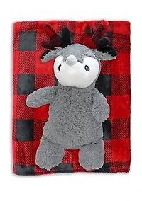 Baby Boys and Girls Check Blanket with Reindeer Plush Toy