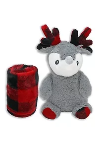 Baby Boys and Girls Check Blanket with Reindeer Plush Toy