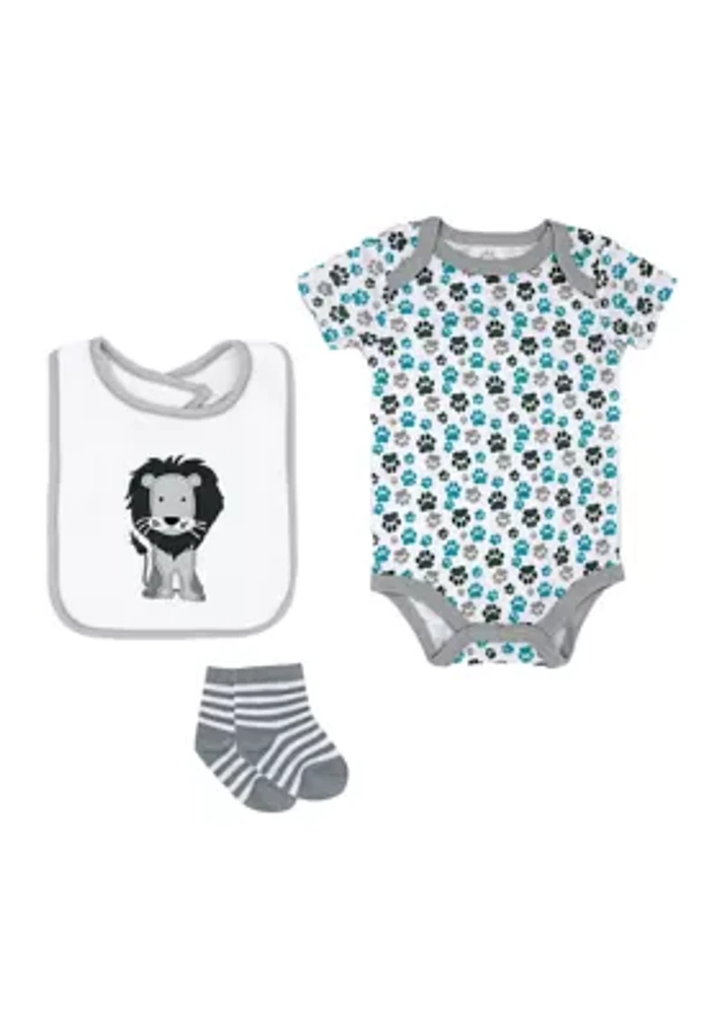 Baby Boys and Girls 3 Piece Box Set, Includes Bodysuit, Bib and Socks