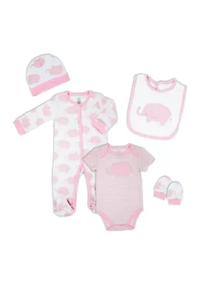 Baby Girls 5 Piece Elephant Layette, Pink