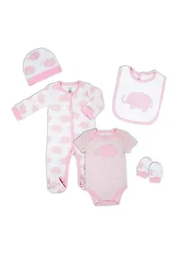Baby Girls 5 Piece Elephant Layette, Pink