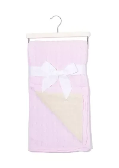 Baby Girls Cable Knit Sherpa Blanket, Pink