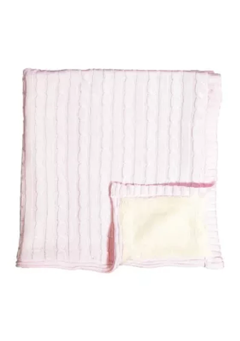 Baby Girls Cable Knit Sherpa Blanket, Pink