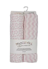 Baby Girls Stars Waves 2 Pack Muslin Swaddle Blankets - Pink Prints