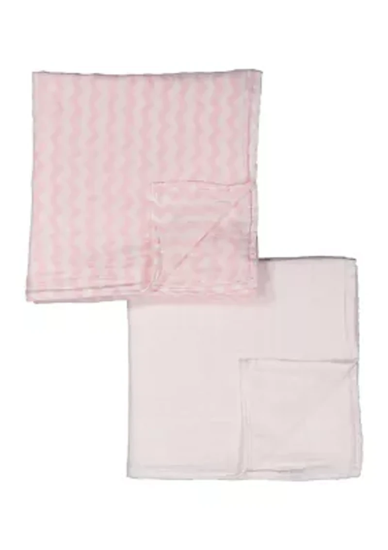 Baby Girls Stars Waves 2 Pack Muslin Swaddle Blankets - Pink Prints