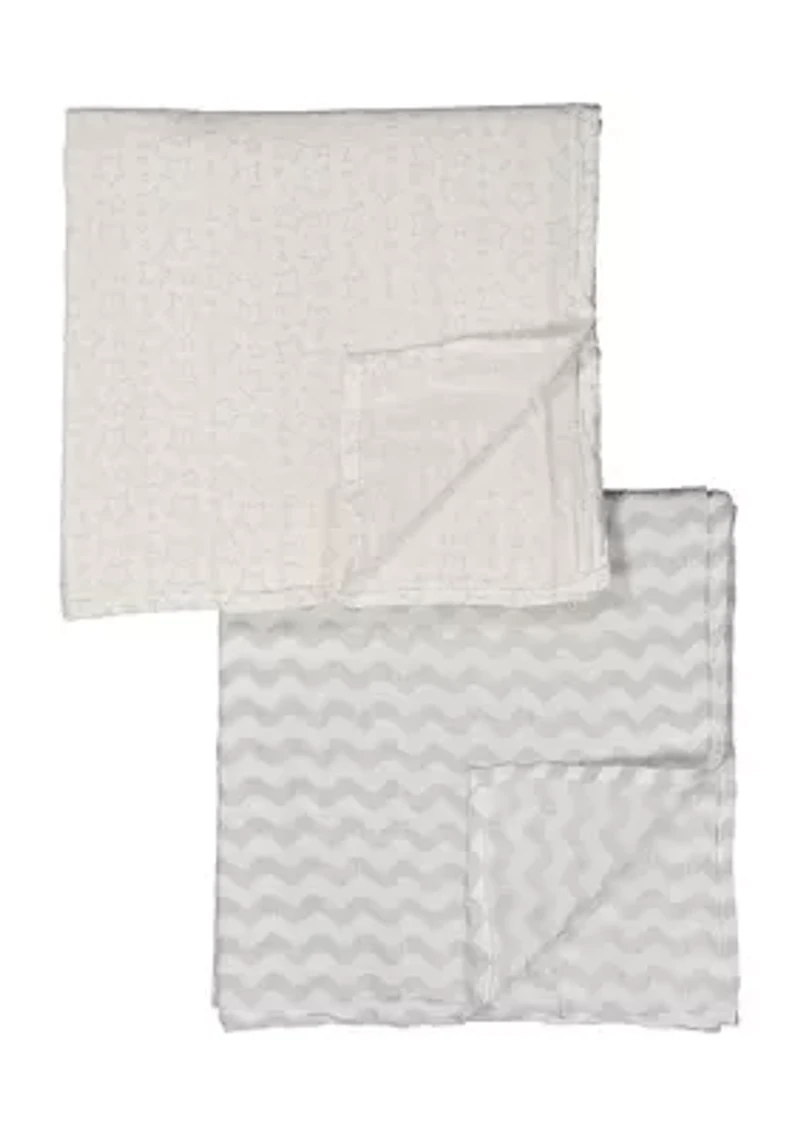 Baby Stars Waves 2 Pack Muslin Swaddle Blankets - Gray Prints