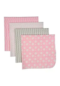 Baby Girls 4 Pack Stars Receiving Blankets