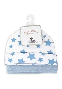 Baby Boys 2 Pack Heather Beanie Hats, Blue Stars