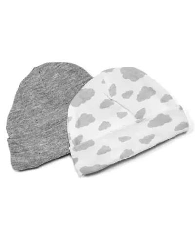 Baby Boys and Girls 2 Pack Heather Beanie Hats, Gray Clouds