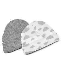 Baby Boys and Girls 2 Pack Heather Beanie Hats, Gray Clouds
