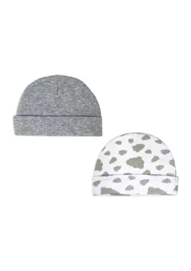 Baby Boys and Girls 2 Pack Heather Beanie Hats, Gray Clouds