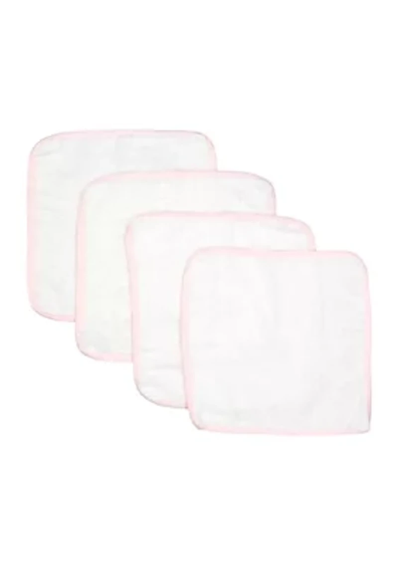 Baby Girls Solid Bath Washcloth Set with Striped Piping