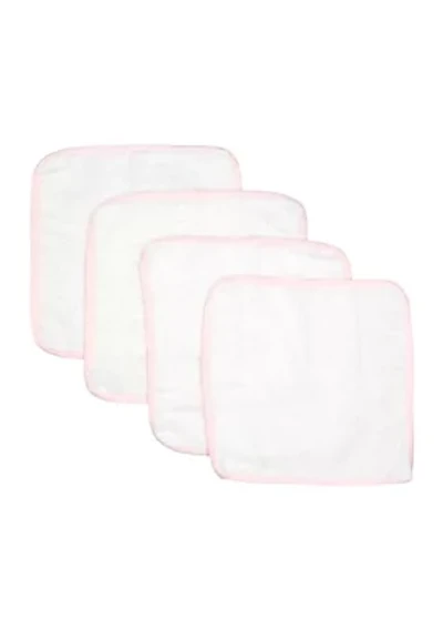 Baby Girls Solid Bath Washcloth Set with Striped Piping