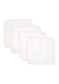 Baby Girls Solid Bath Washcloth Set with Striped Piping