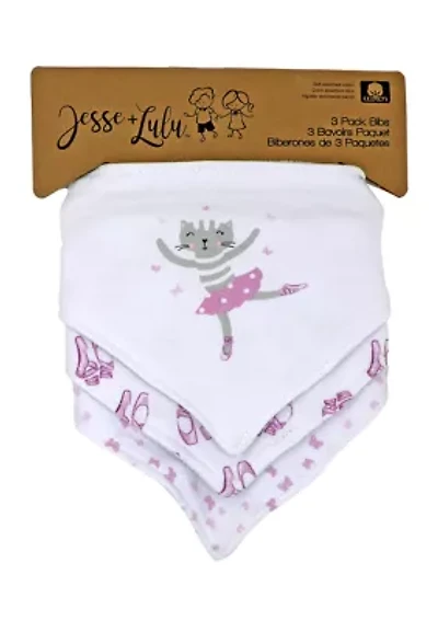 Baby Boys and Girls 3 Pack Bandana Baby Bibs, Ballet