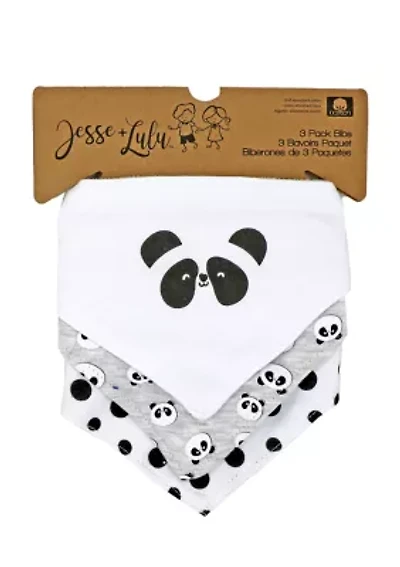 Baby Boys and Girls 3 Pack Bandana Baby Bibs, Panda