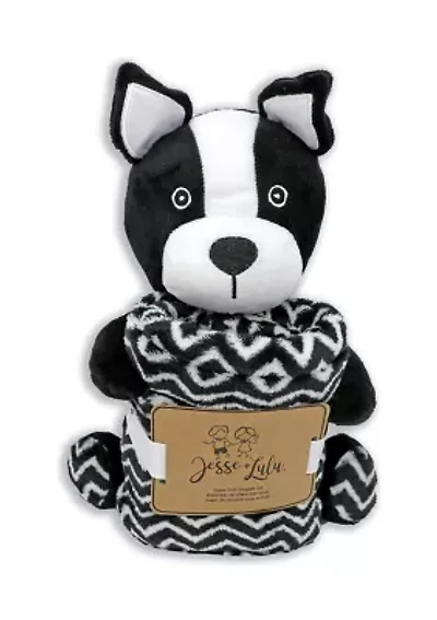 Baby Boys and Girls Plush Frenchie Dog with Blanket