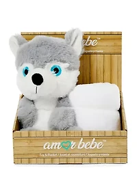 Baby Plush Gray Wolf With Blanket