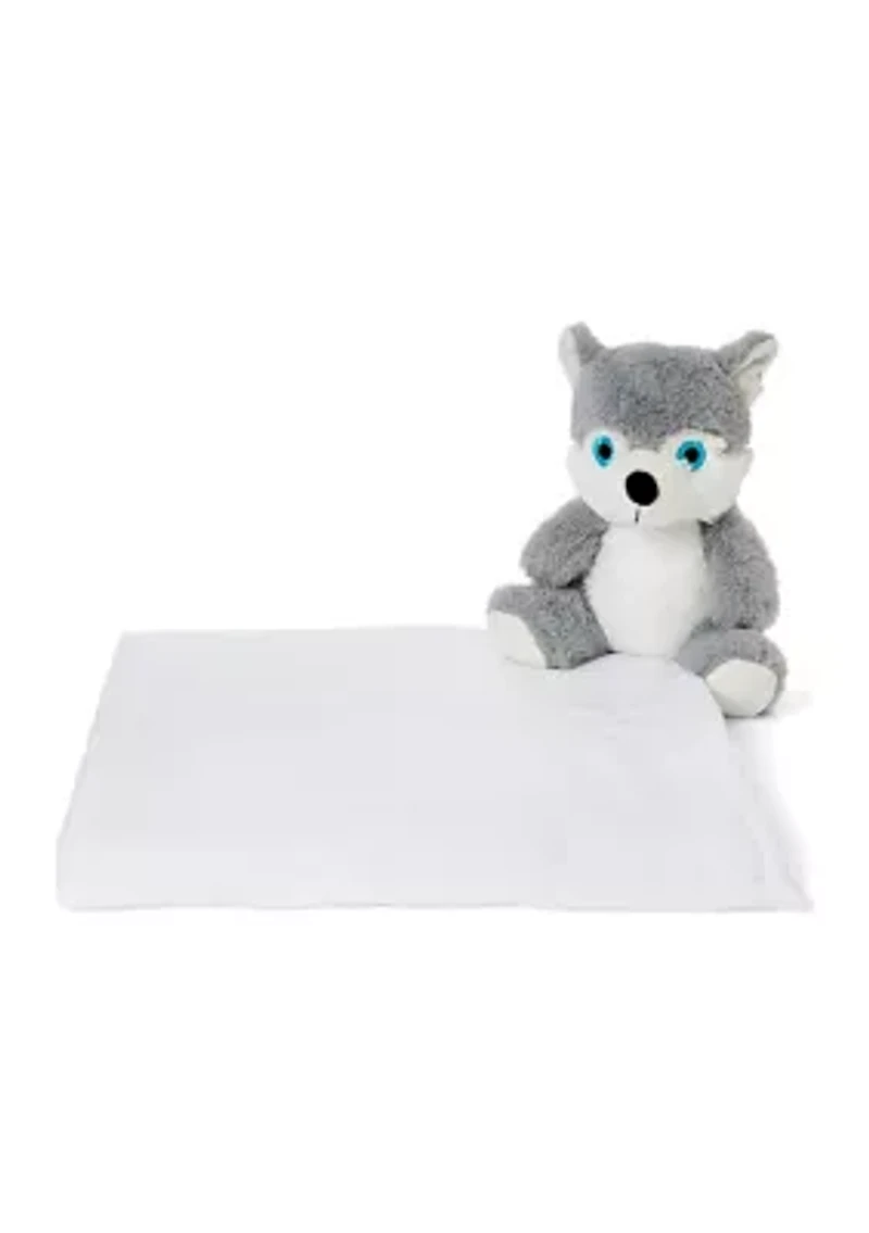 Baby Plush Gray Wolf With Blanket