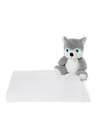 Baby Plush Gray Wolf With Blanket