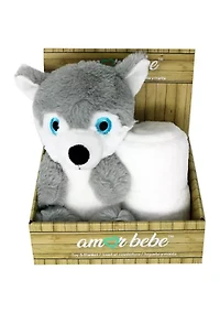 Baby Plush Gray Wolf With Blanket