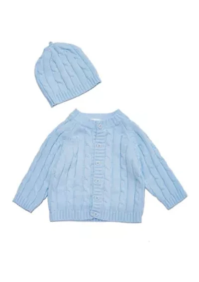 Baby Boys Cable Knit Cardigan with Beanie