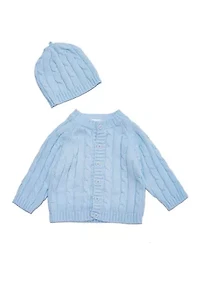 Baby Boys Cable Knit Cardigan with Beanie