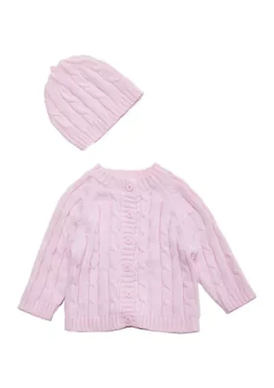 Baby Girls Cable Knit Cardigan with Beanie